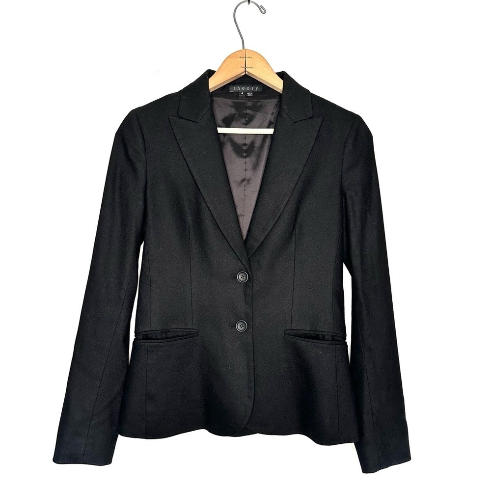 Theory | Black Nichelle Virgin Wool Angora Blazer Size 4